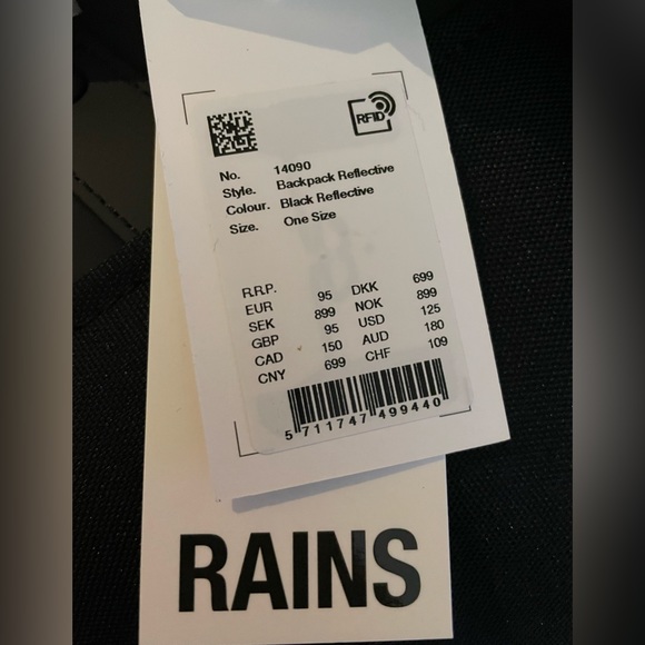 NWT Rains Black/Grey Backpack Reflective One Size - Picture 3 of 11